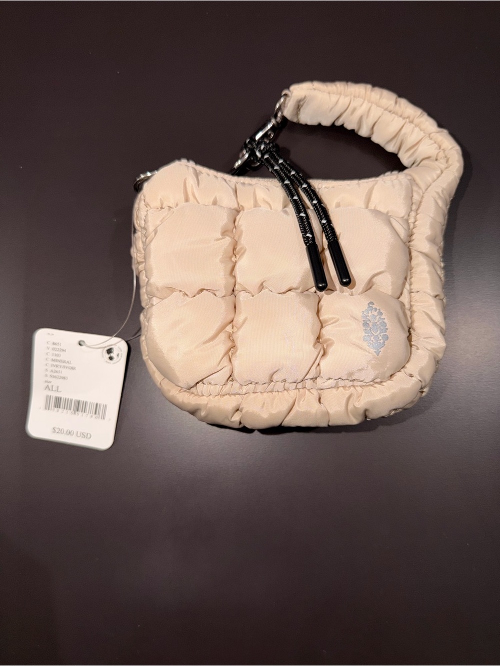 Free People Cream Quilted Puff Mini Wristlet